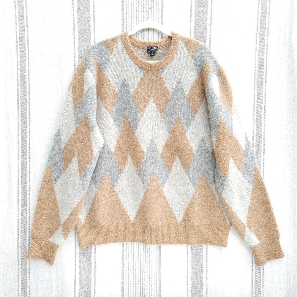 Todd Snyder Sweater Mens XL Beige Gray Argyle Baby Alpaca Wool Heritage Crewneck